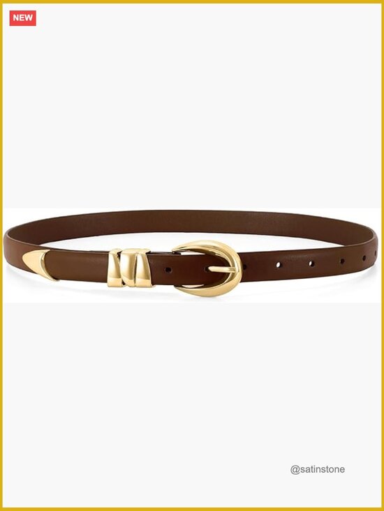 PU Leather Skinny Belt with Gold Buckle for Jeans Dresses main image 5